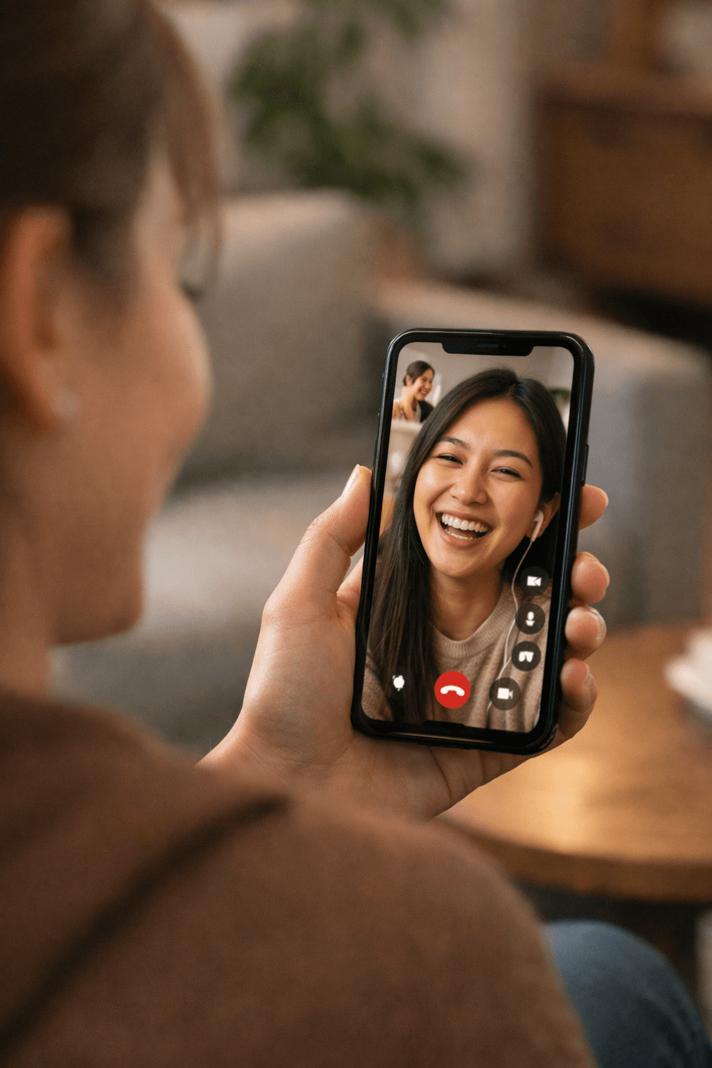 A native English speaker on a video call earning money